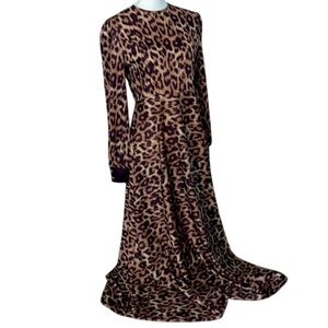 Women’s leopard modest Dress gold details